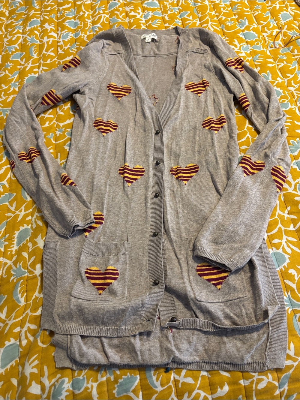 Maison Jules Cardigan Sweater Hearts Striped Long New Girl Nerd Hipster 2015